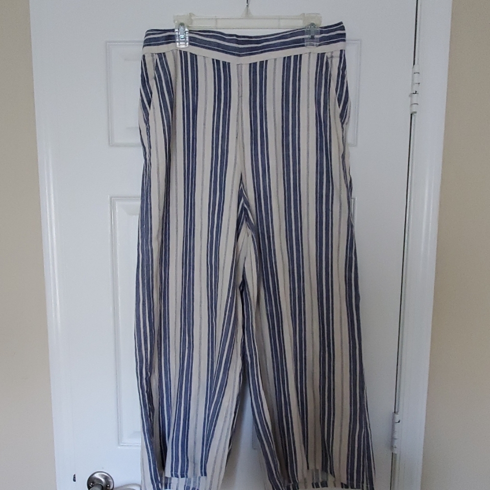 Blue and white linen pants